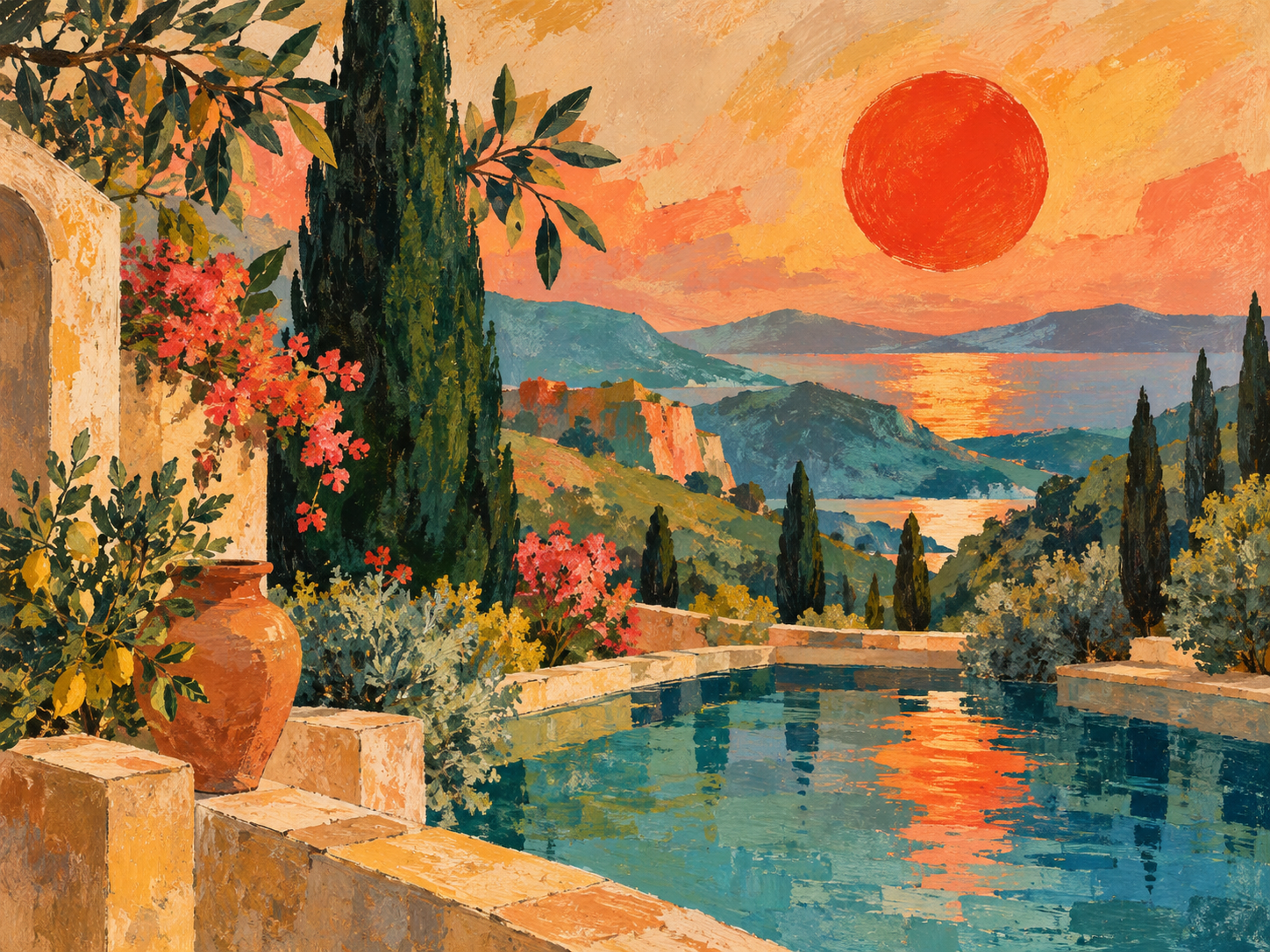 Detail view of a vivid painted artwork